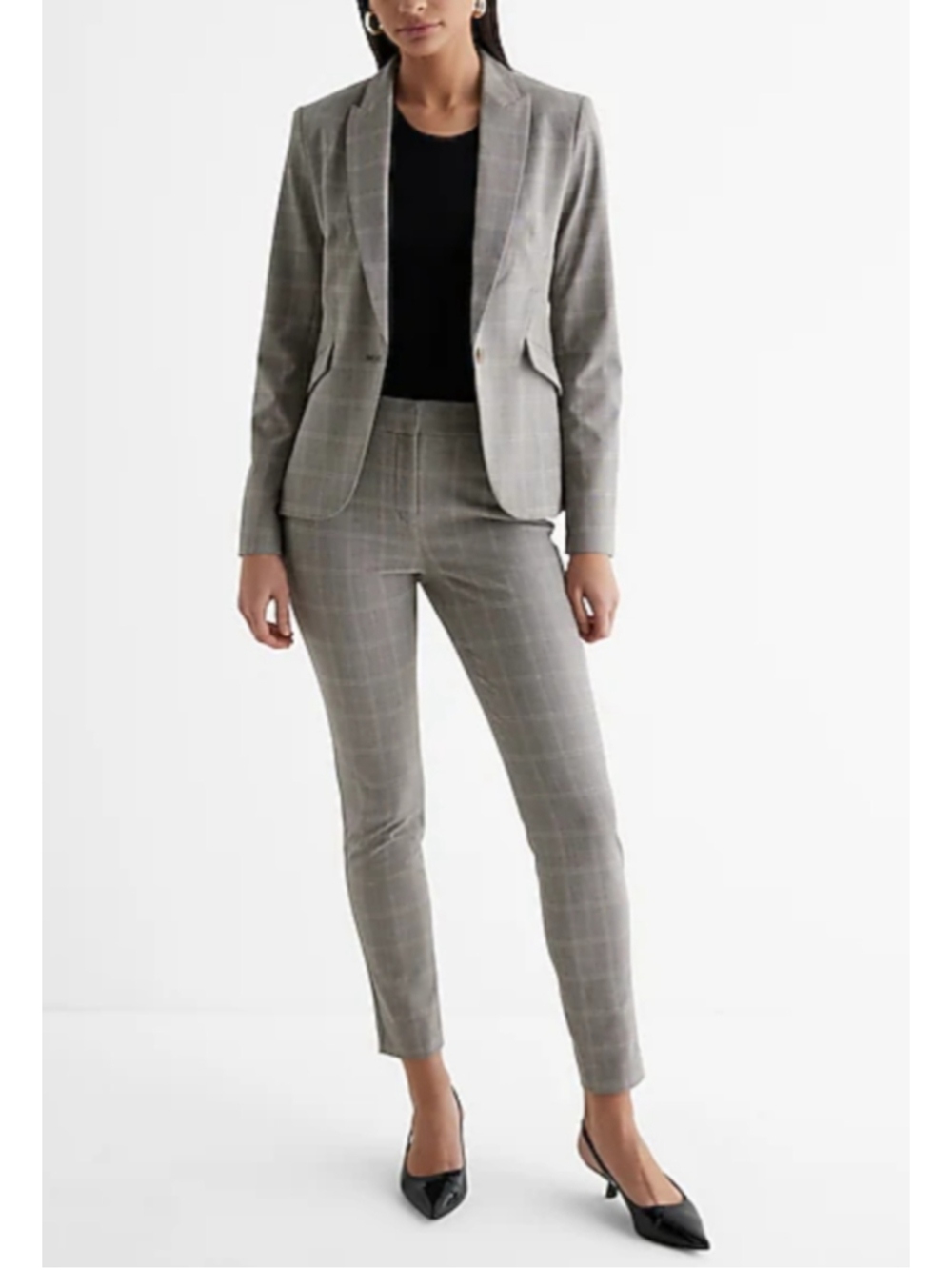 Express Check 2PC Suit Mid-Rise Skinny Pants + Blazer Jacket 6s/XS